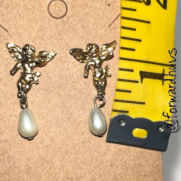 Bundle Sale 3 for $15 | Gold Tone Angel Earrings - Vintage-Inspired - Picture 4 of 6